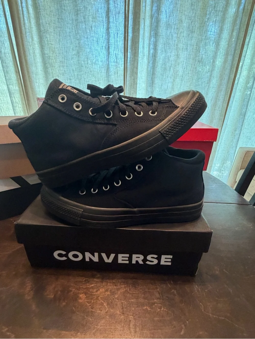 Converse Black Mid-Top Sneakers with White Ankle Patch - Picture 6 of 7
